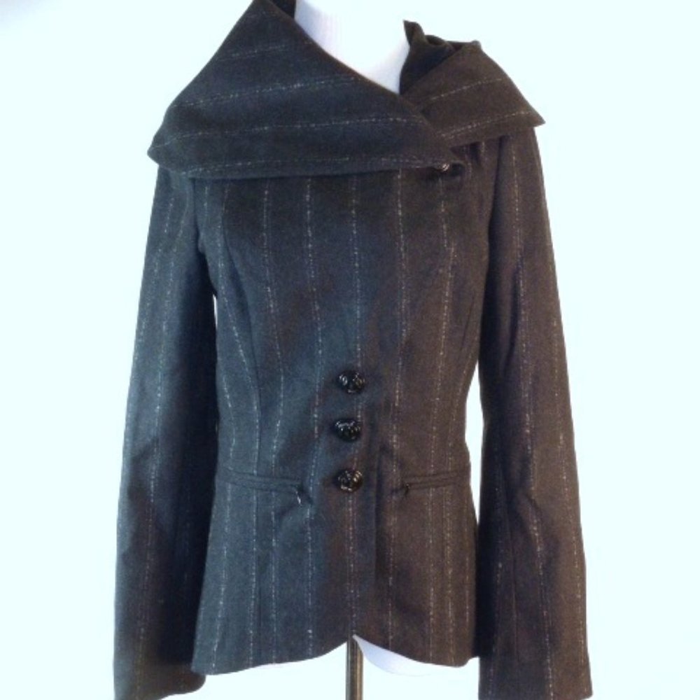 AUDREY TALBOTT CARMEL 100% WOOL blazer wide collar brocade JACKET. 4 Vintage